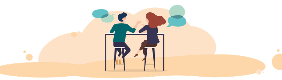 Mann und Frau sitzen auf Barhockern und unterhalten sich angeregt.