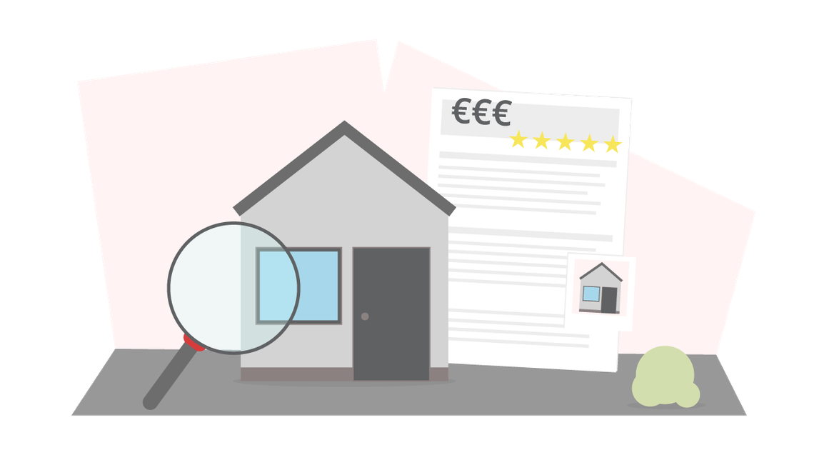 Ein Haus mit einer Lupe und Immobilienbewertung