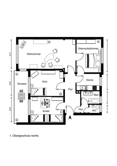 Grundriss 1. OG rechts Hochstr. 61-63, Löhne