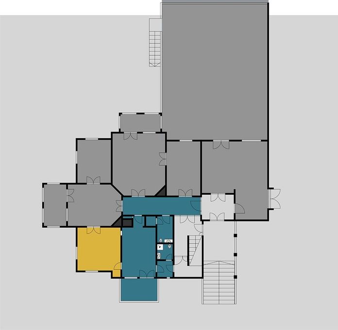 gelb Büro+ blau shared room