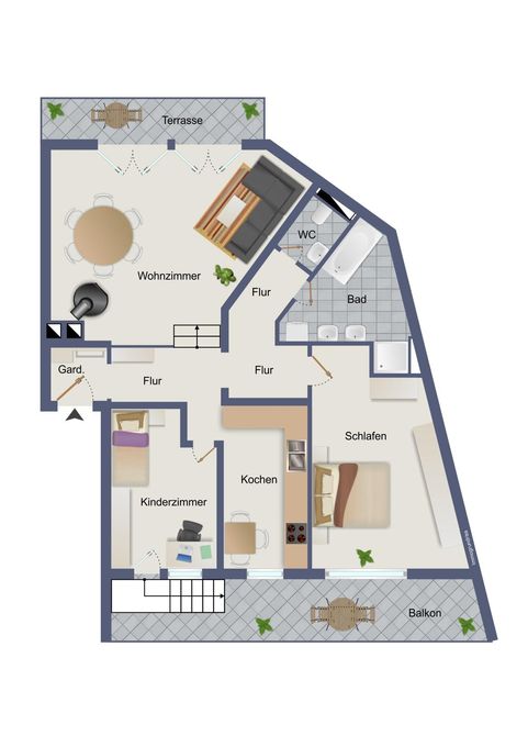 Grundriss mit Beispielmöblierung