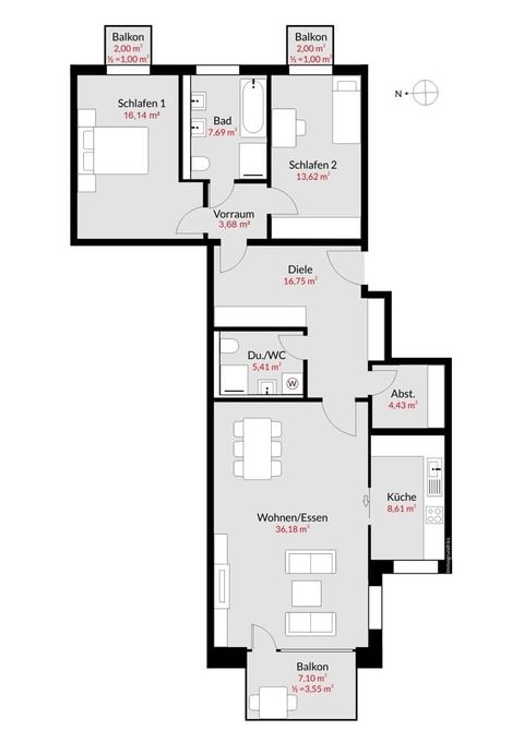 Grundriss aktuell l Geschlossene Küche