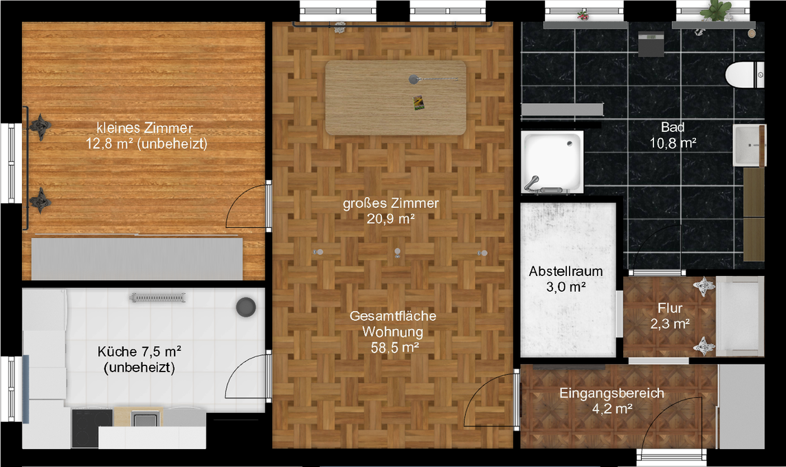 Wohnungsgrundriss - Wohnung mit Deckenheizung
