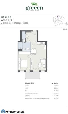 2-Zimmer-Neubauwohnung mit Balkon im 1. Obergeschoss