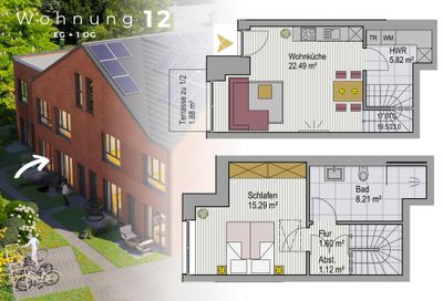 RESERVIERT: QNG-Projekt: Provisionsfrei: 2-Zimmer-Maisonette mit großer Wohnküche & Terrasse