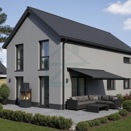 Moderne Architektur mit Patio und Garten