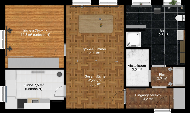 Wohnungsgrundriss - Wohnung mit Deckenheizung
